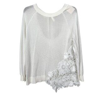 Semicouture Sweater Womens Medium White Embroidered Floral Mesh Lightweight
